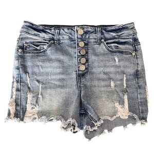 Indigo Rein Womens Distressed Button Fly Denim Shorts Light Wash Size 9